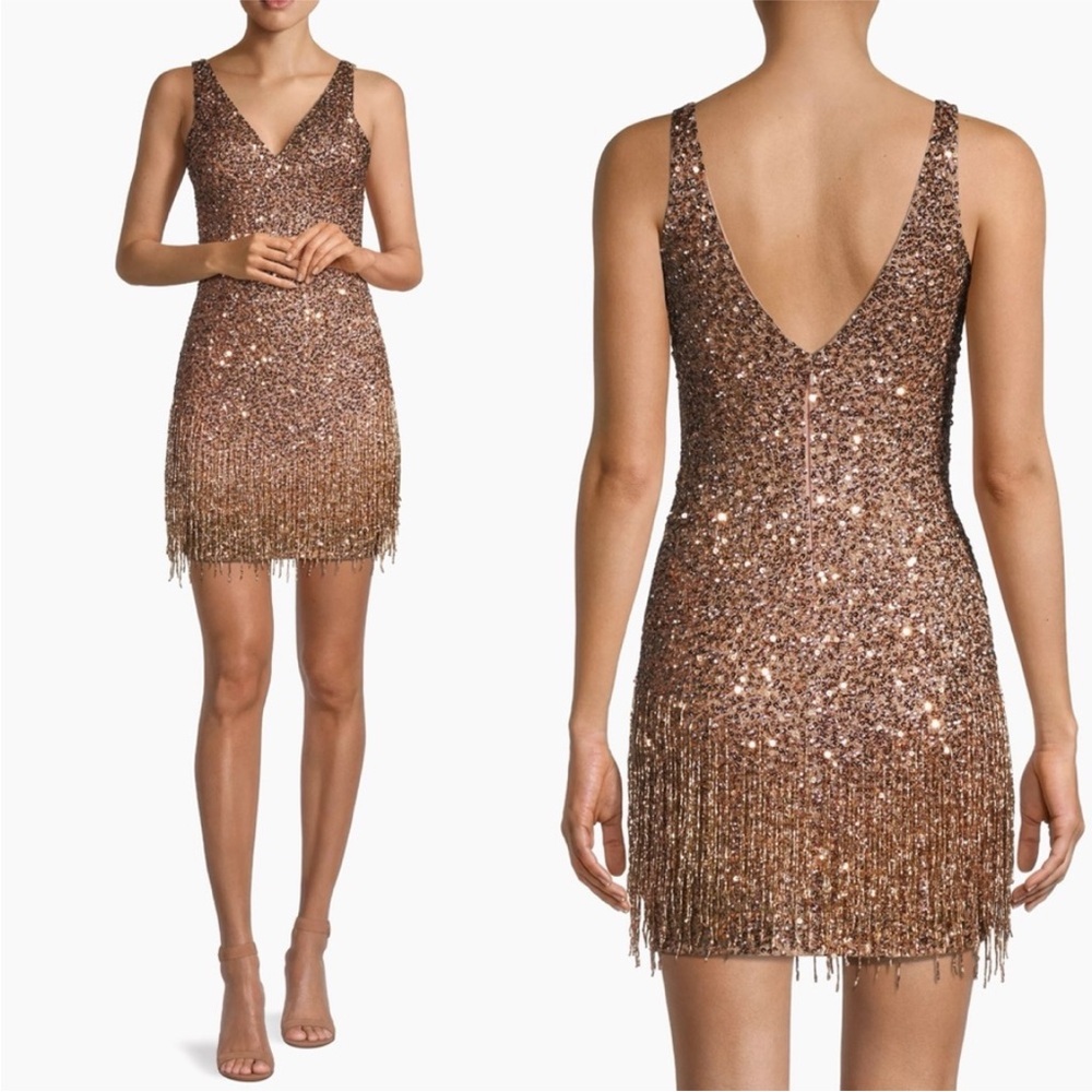 Mac Duggal Bronze Sequin Mini Dress